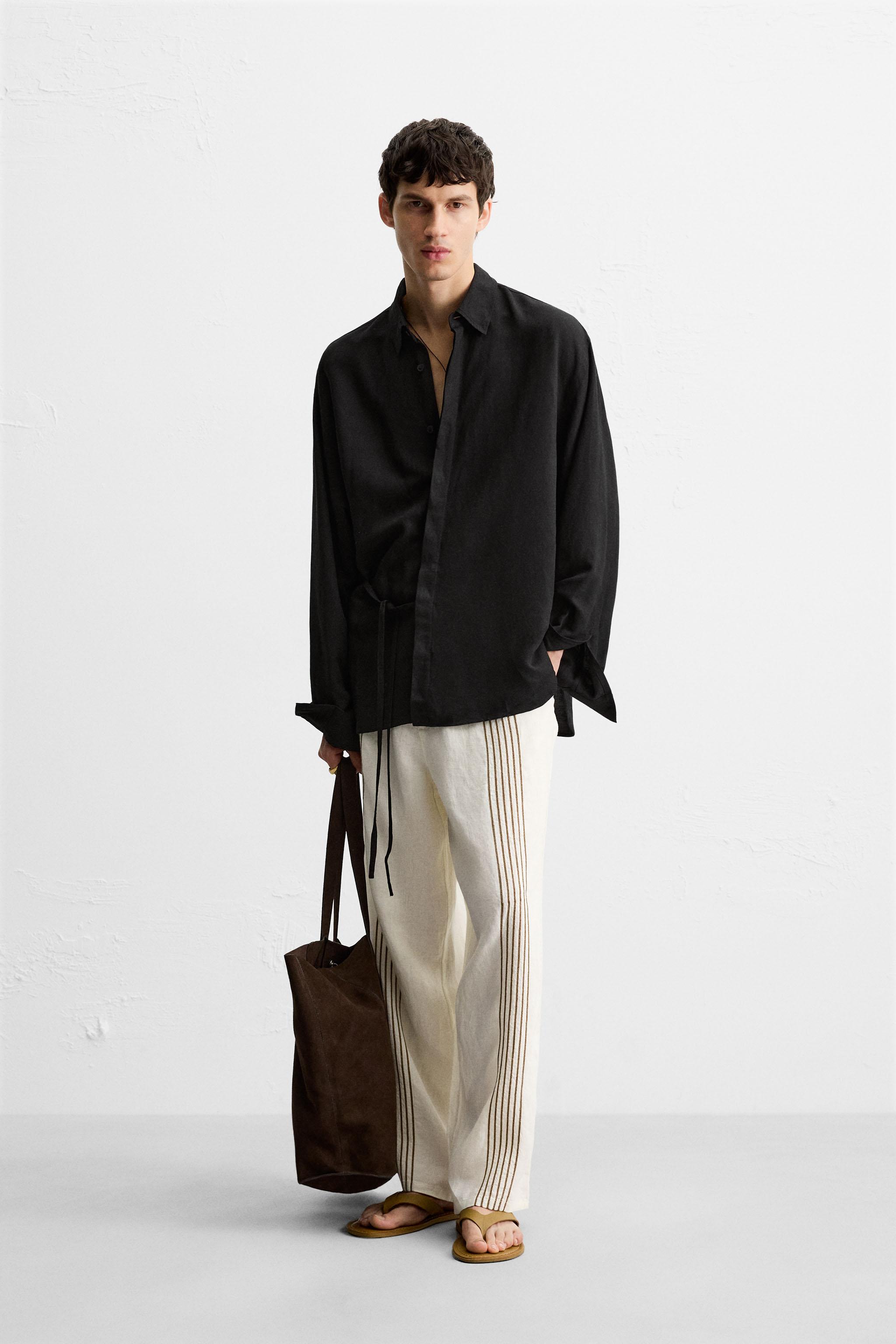 PANTALON 100 % LIN BRODÉ